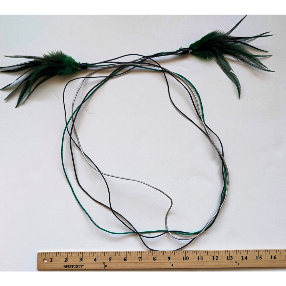 Boho Green Feather Long Lariat Wrap Necklace Multi Strand Cord Belt Festival Y2K